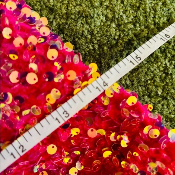 Custom U.S. Small Hot Pink Sequin One Shoulder Prom Gown W Slit - Picture 12 of 12